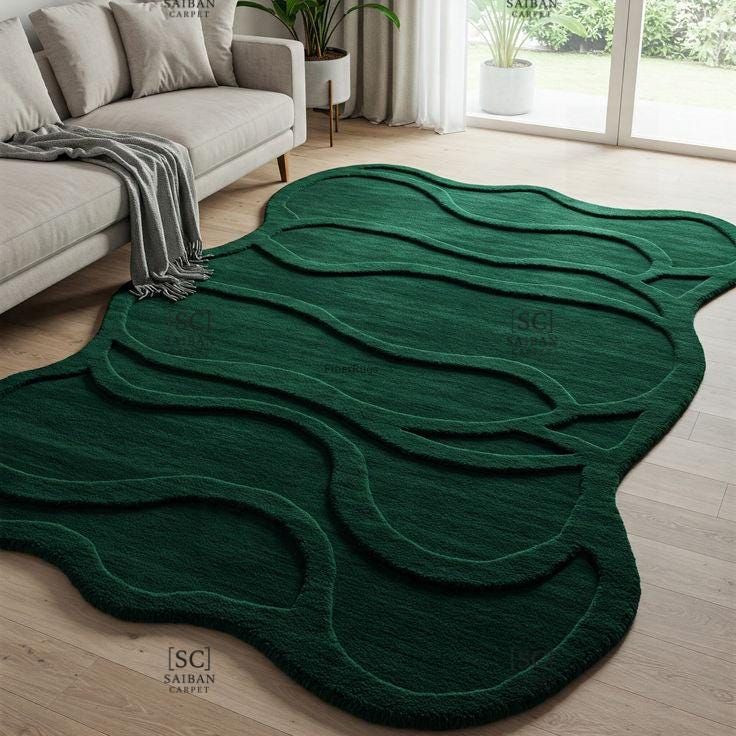 Olive Wave Abstract Rug